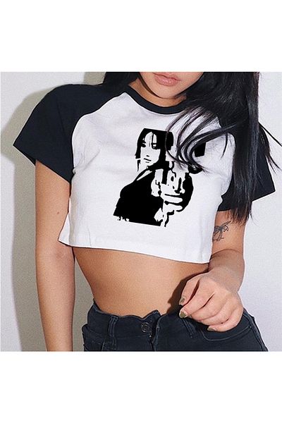Touz Y2k Shooting Girl - White Crop Raglan Sleeve Blunt