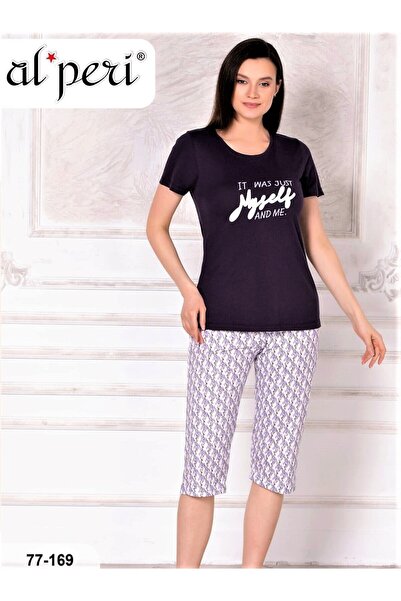 Alperi Yazlık Kısa Kol Kadın Kapri Pijama Takımı MOR