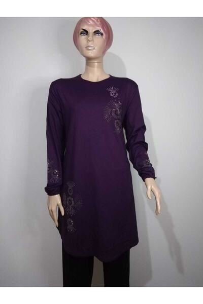 YAŞAR TRİKO Tunica cu tiv oval elastic pentru femei, cu guler de prune, cu mâneci lungi, cu gât de piatră
