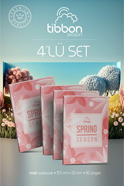 Tibbon Spring Season Midi Defter Dikişli 4'lü Set