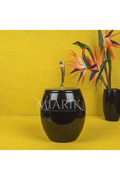 MIARIK DESIGN & DEKORASYON DEKORATİF SIYAH MERMER OVAL ÇÖP KOVASI