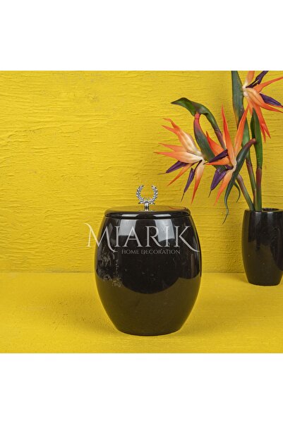 MIARIK DESIGN & DEKORASYON DEKORATİF SIYAH MERMER OVAL ÇÖP KOVASI