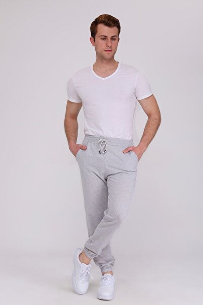 KRAVEN Γκρι απλό παντελόνι με κορδόνια και ελαστικό πόδι