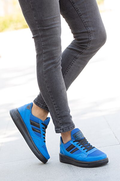 BOUIS Pantofi sport pentru bărbați, albastru, casual, cu șireturi, cu plasă, anti-transpirație, flexibili, pantofi sport clasici pentru viața de zi cu zi