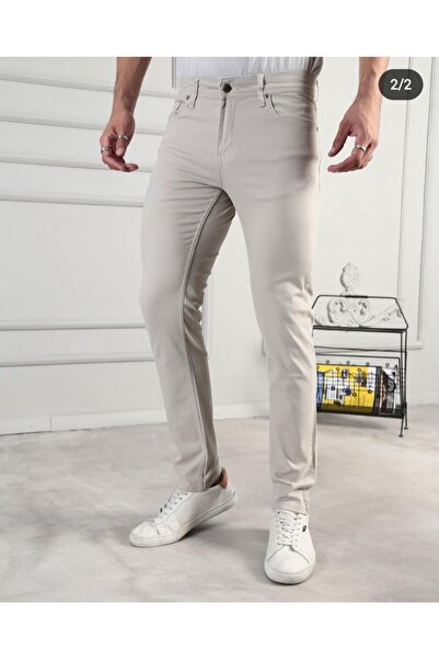 Cinar erkek giyim Lycra Cream Colored Regular Cut Jeans