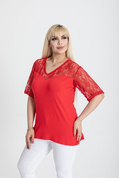 garajmood Red Lace Detailed Heart Collar Plus Size Blouse