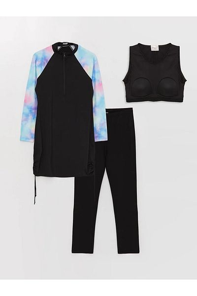 LC Waikiki LCW DREAM Σετ μαγιό Hijab με στάμπα με μακρυμάνικο γιακά