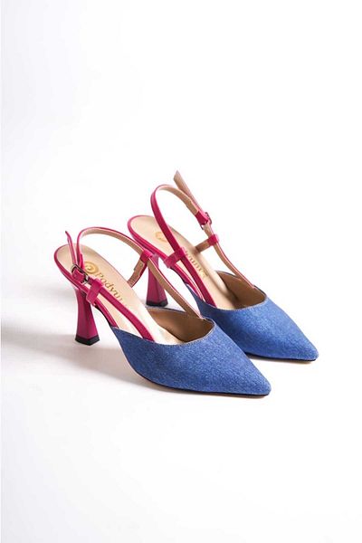 SEREL35SHOES Women's Heeled Shoes Open Back Post Round Sole Side Buckle Full Mold Heel 9cm