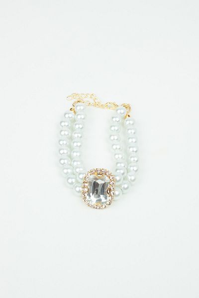 Liveyn Design Crystal Jewelled Glass Pearl Double Row Bracelet