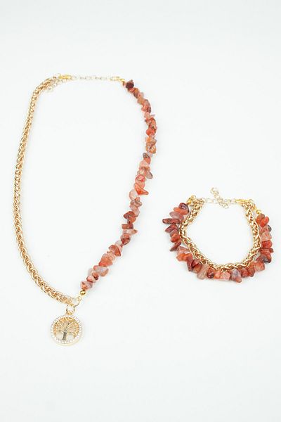 Liveyn Design Natural Stone Agate - Tree of Life Pendant Necklace and Bracelet Set
