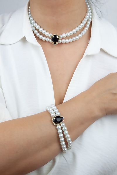 Liveyn Design Drop Crystal Stone Necklace Bracelet Set