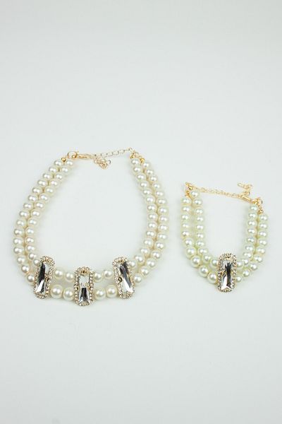 Pridza Glass Pearl Zircon Stone Crystal Set