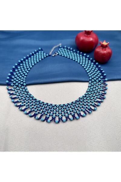 Opia Takı & Aksesuar Kadın Çiçekli El Yapımı Turkuaz Doğal Taşlı Boncuk Kolye