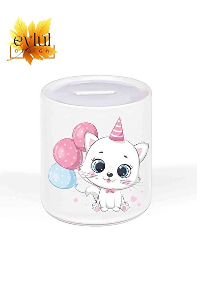 Eylül Design Cute Cat Special Design Printed Ceramic Piggy Bank Openable Pigg...