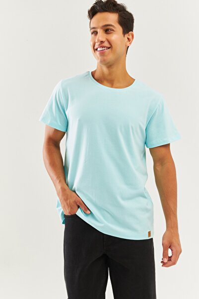 Butikgiz Ice Blue Oversize Άνετο 100% βαμβακερό χτενισμένο λαιμόκοψη με κοντό...