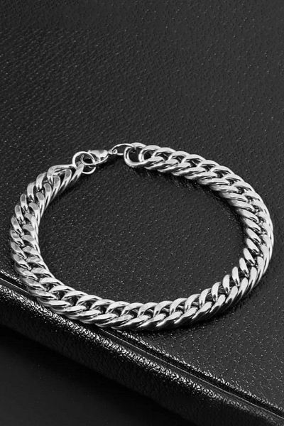 The Collection Unisex Stainless Thick Cuban Silver Steel Bracelet