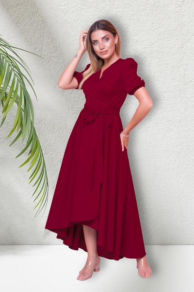 Bidoluelbise Women's Asymmetrical Cut Double Breasted Collar Short Sleeve Evening Dress