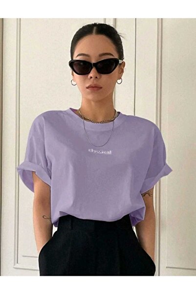 FAVORİST تي شيرت قطني كلاسيكي مطبوع برقبة دائرية