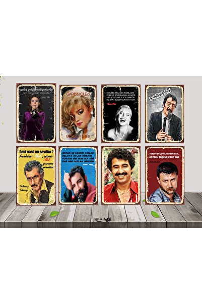 TAKIFİX Arabesk Starları 8 Adet 20x30 CM Ahşap Poster SETİ 1