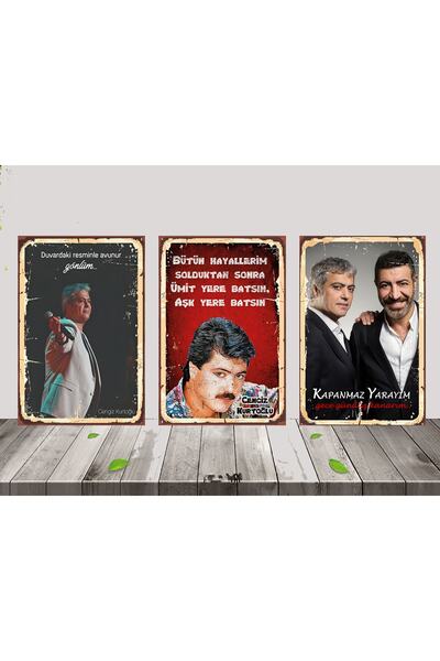 TAKIFİX Cengiz Kurtoğlu Hakan Altuğ Temalı 3 Adet 20x30 CM Ahşap Poster SETİ 1
