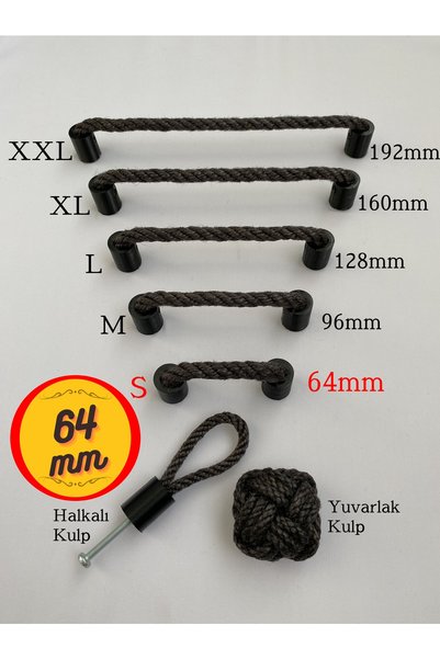 Barbarossa Antrasit Siyah 64mm Hasır Kulp Kapı Dolap Vestiyer Çekmece Kulbu H...
