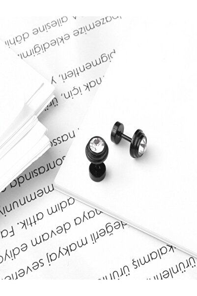 TakıConcept 316L Çelik Siyah Renk Taşlı Erkek Küpe, Piercing, Kadın Küpe
