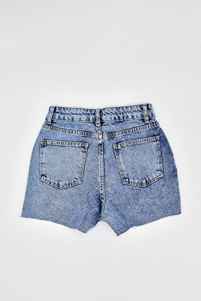 Pissos Düğme Ve Cep Detaylı Mavi Kot Şort Etek