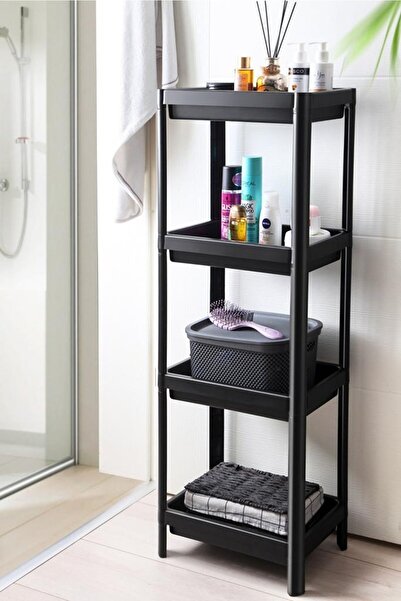 Mim Life Vesken 4-Tier Bathroom Shelf Unit Black Bathroom Organizer Shampoo Rack Cabinet