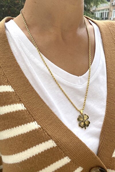 novon 4 Yapraklı Yonca Uzun Burgu 316l Çelik Zincir (60 Cm)