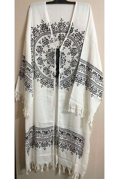 Sunsurf Tokat Stone Print Kaftan Pareo Alb