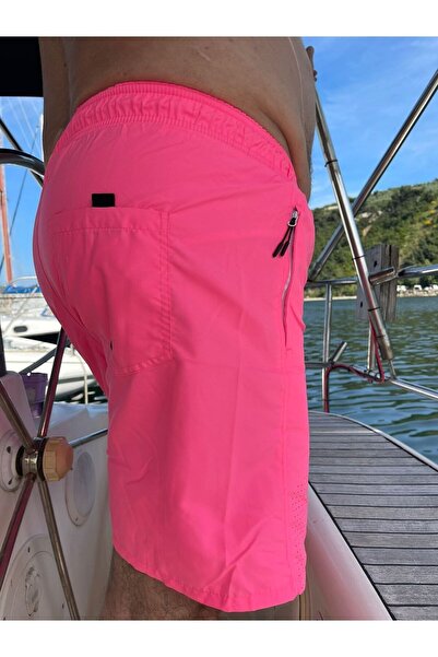 Miami Beach Erkek Büyük Beden Pembe Düz Renk Standart Boy Mayo Deniz Şortu