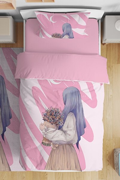 EVPANYA Çiçek Buketli Kız Desenli Tek Kişilik Bebek Çocuk Nevresim Seti