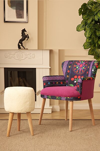 LOVİSSE HOME Otantik Berjer + Puf Set Tekli Koltuk Balkon, Ofis, Bekleme, Güz...