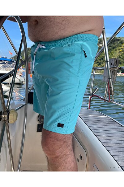 Miami Beach Erkek Büyük Beden Mint Düz Renk Standart Boy Mayo Deniz Şortu