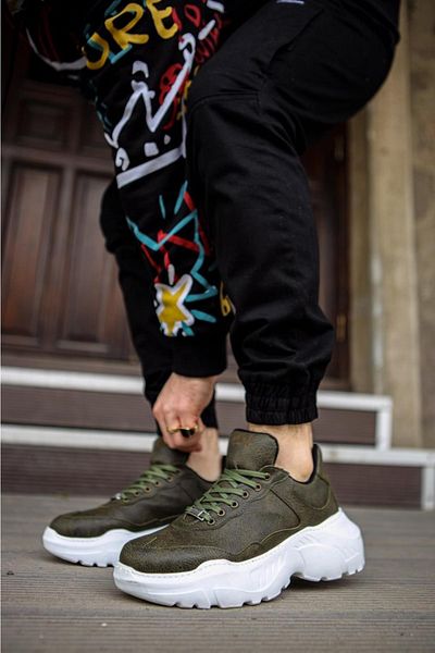 Paolo Zaccardi P-n75 Pantofi sport pentru bărbați, cu șireturi, cu talpă ortopedică înaltă/groasă, Bt Khaki