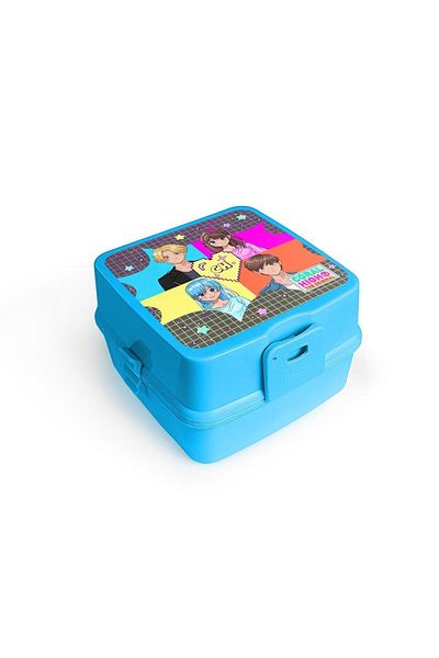Coral High 12907 Model Gray Blue Pink - Anime Patterned Lunch Box with Compartments and Spoons