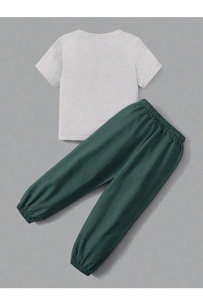 Machetta Dark Green NASA Printed Unisex Cotton Top and Bottom Children's Set