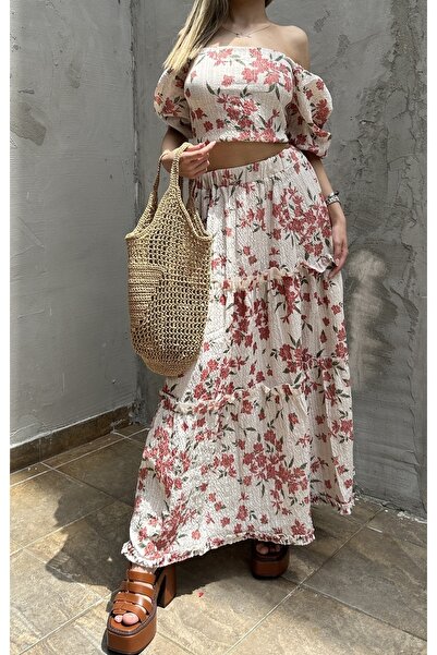 Rabury Butik Linen Flowers Red Suit