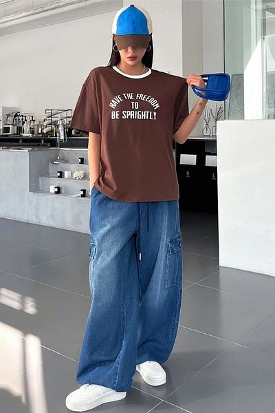 Keywest Μπλουζάκι Coffee Neck White Freedom με στάμπα Oversize Crew Neck