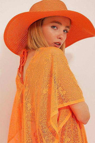 Trend Alaçatı Stili Breiter Strohhut für Damen in Orange ALC-X10520