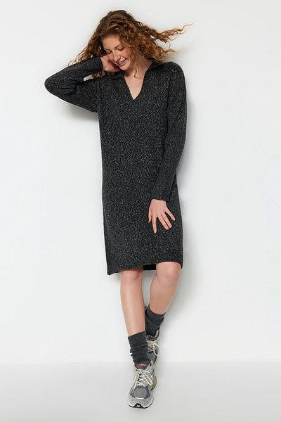 Trendyol Collection Anthracite Midi Knitwear - Soft Polo Neck Dress Twoaw24El00009