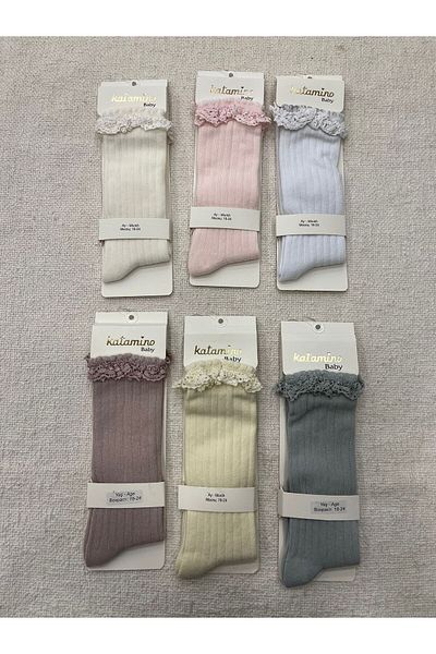 Katamino baby girl knee socks with guipure detail