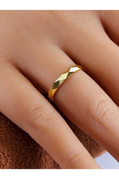 Nilvera Kuyumculuk 14 Ayar Altın Prizma Alyans, Zarif Altın Yüzük Kadın, Göz Alıcı Işıklı Mücevher Kutusuyla