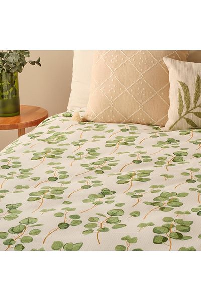 Bella Maison Ocaliptus Green Printed Cotton Double Pique - 200x220 Cm
