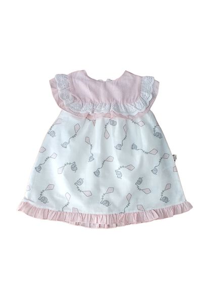 Mymio Baby Elephant Patterned Scallop Detailed Lined Cotton Dress
