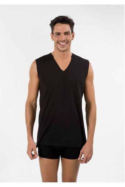 Kom Men's Black Undershirt 44at60021siya New Season (2 Economical Package)