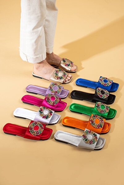 AGACE Stoned Satin Slippers