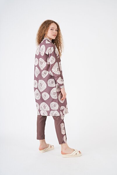 Mevra Pervane Desen Tesettür Mayo Kahverengi Uzun