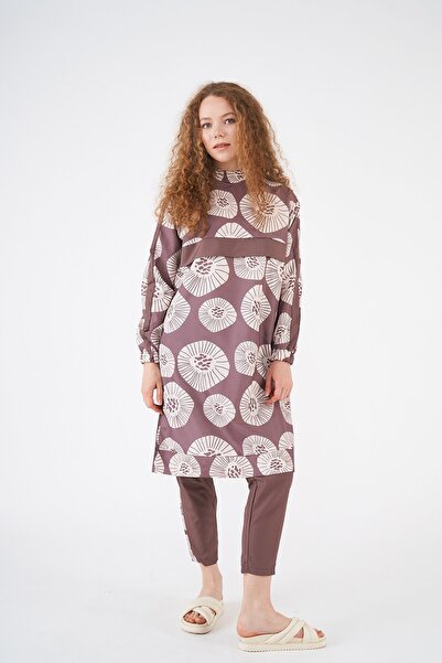 Mevra Pervane Desen Tesettür Mayo Kahverengi Uzun