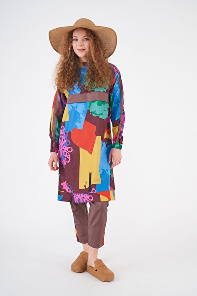 Mevra Karma Desen Tesettür Mayo Kahverengi Uzun